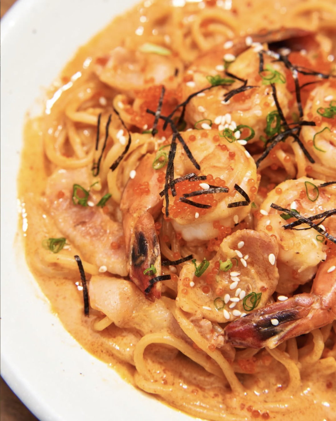 Spicy Cream Spaghetti With Tiger Prawn
